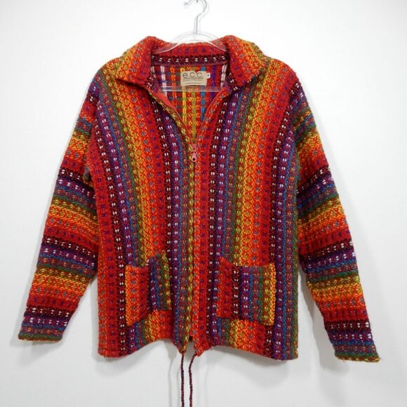 E.C.C. Ecuadorian Clothing Company Handwoven Wool Blend Sweater Jacket Size M - Picture 4 of 8